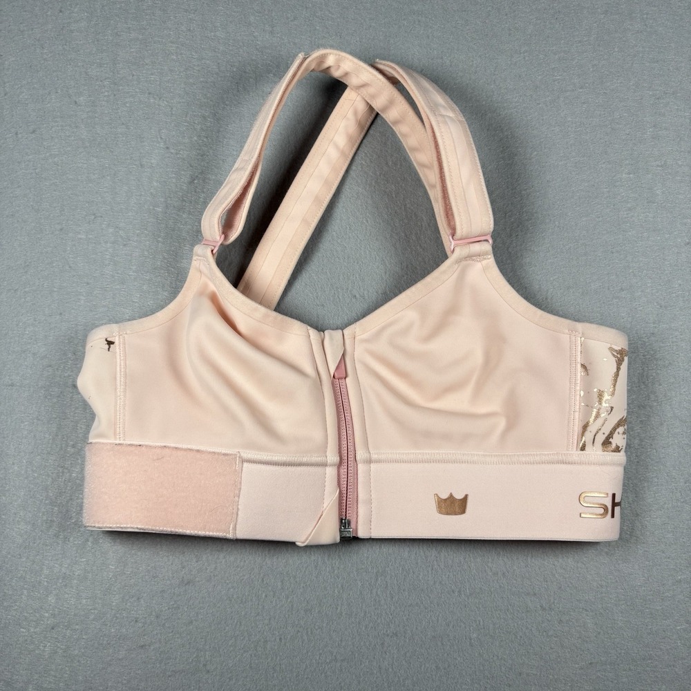 Shefit Women's Blush Pink Rose Gold Flex Sports Bra Size XS Zip Adjustable Gym